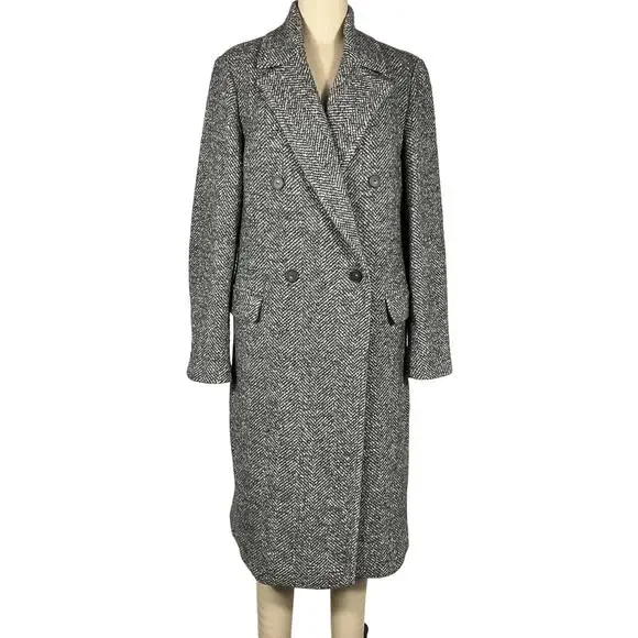 Vince Classic Charcoal Herringbone Double Breasted Coat Size M - Picture 2 of 6
